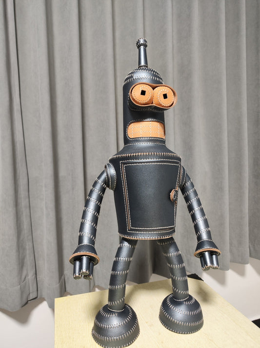 Handcrafted Leather Robot Figurine with Storage Compartment