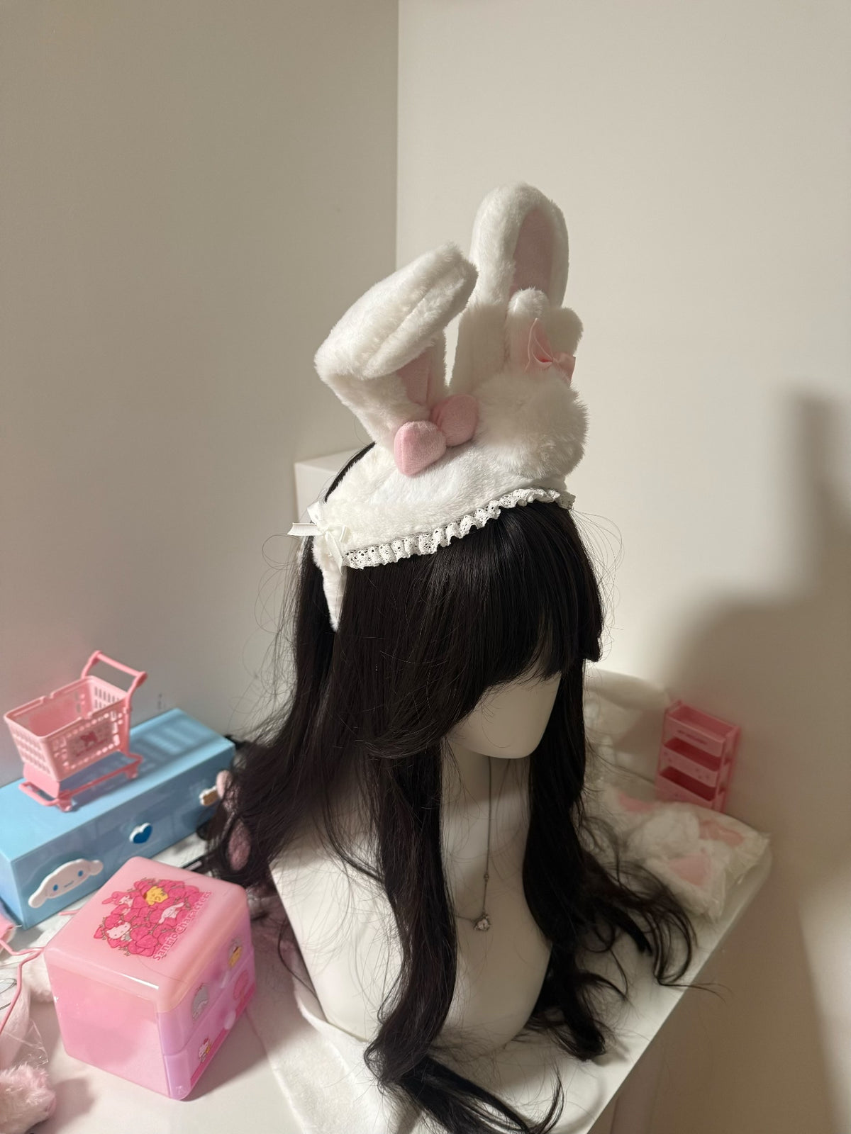 White Plush Bunny Ear Headband