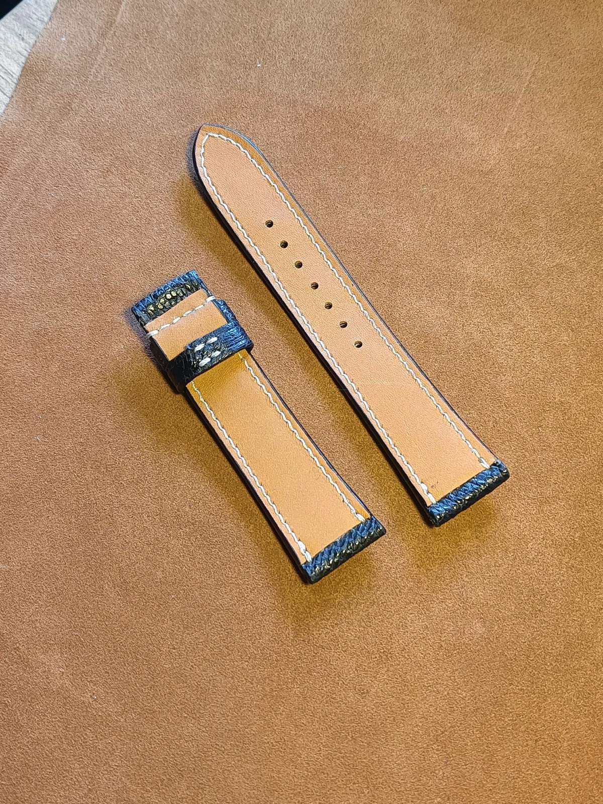 Black Ostrich Leather Watch Strap 20-18