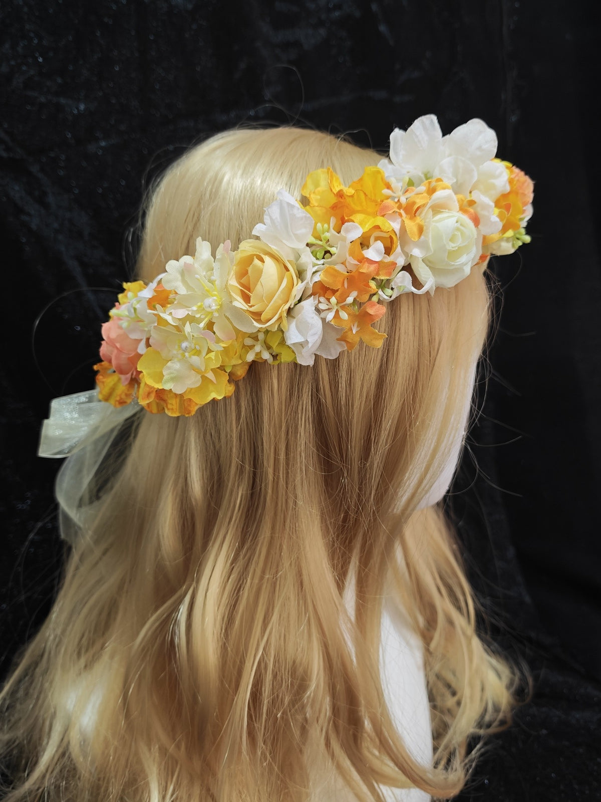 Handmade Orange Yellow White Floral Wreath