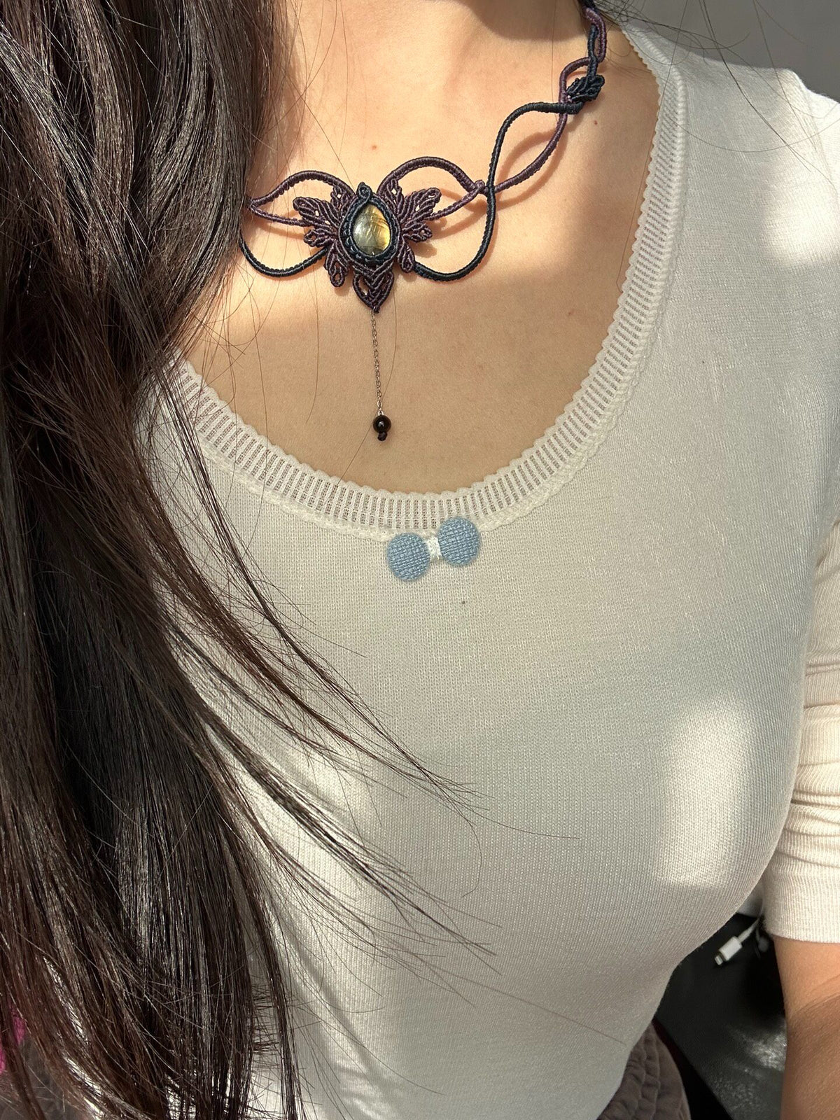 Handcrafted Macrame Choker Necklace with Tiger Eye Stone