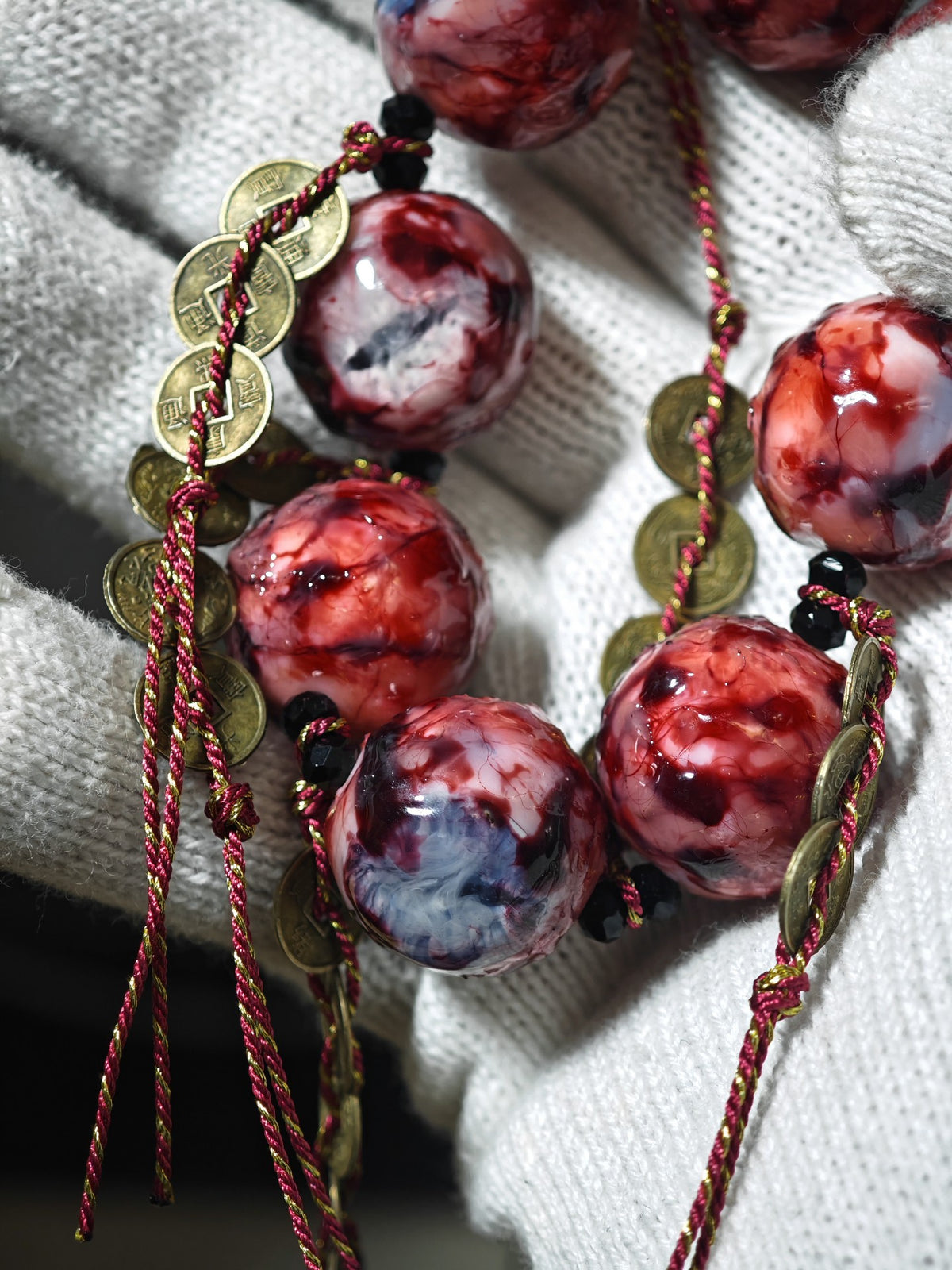 Eyeball Bead Bracelet with Chinese Coins