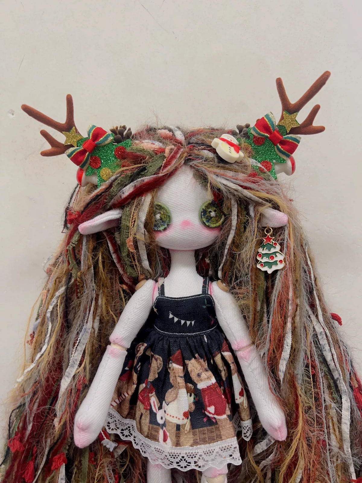 Handmade White Fabric Button Eye Doll