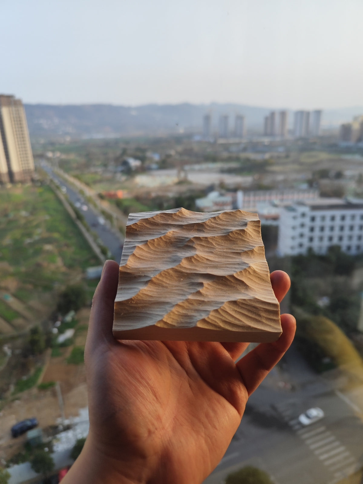 Handcrafted Linden Wood Wave Relief Carving