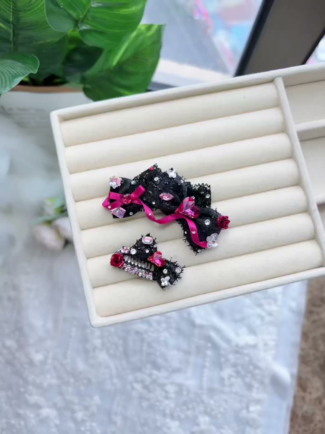 Black Bow Hair Clip Set for Small Dogs
