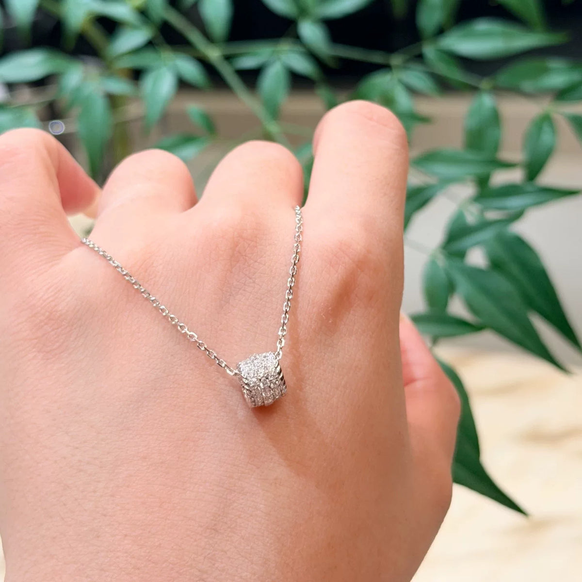 S925 Silver Three Row Diamond Barrel Necklace