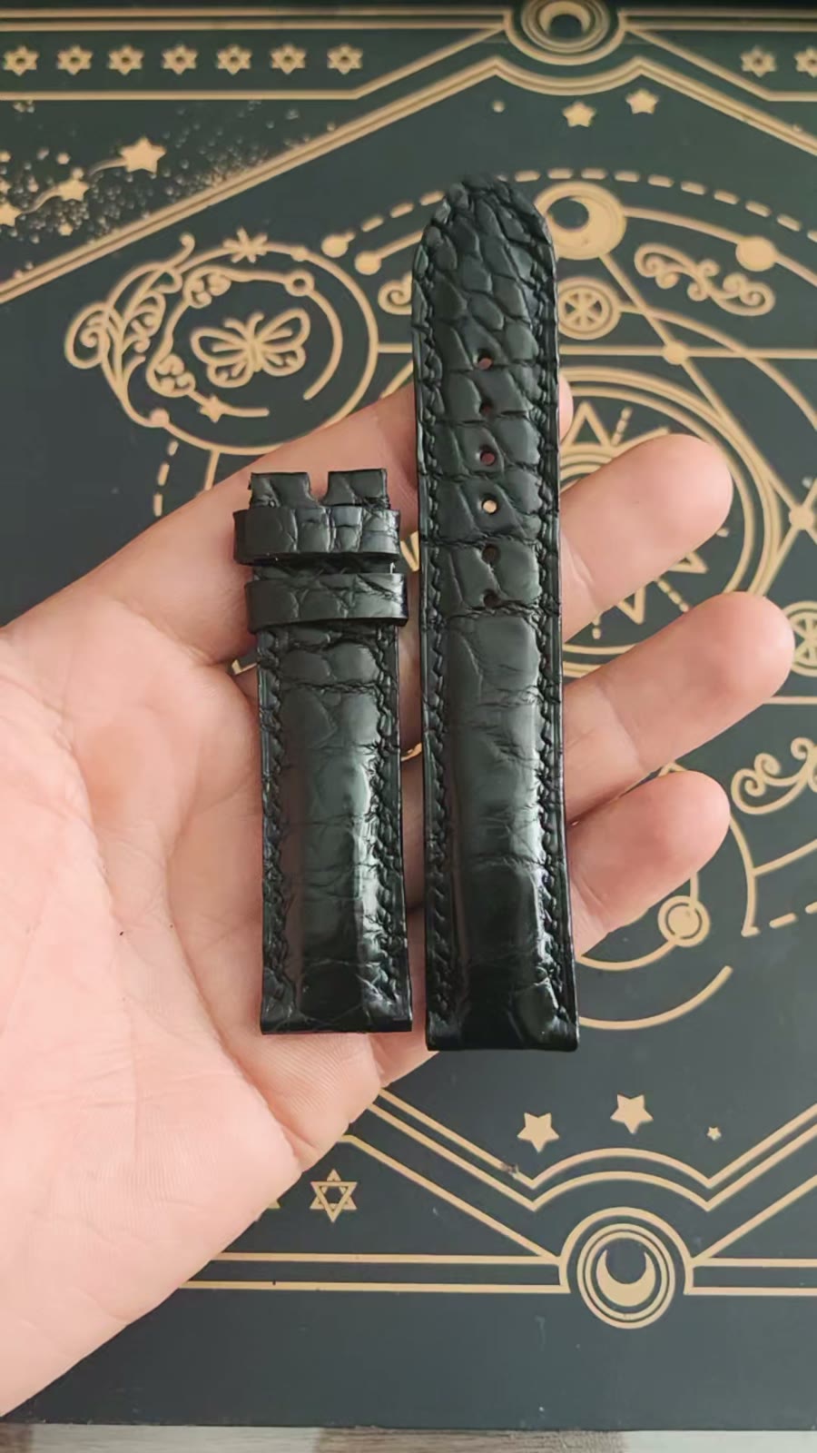 Black Crocodile Leather Watch Strap 21mm