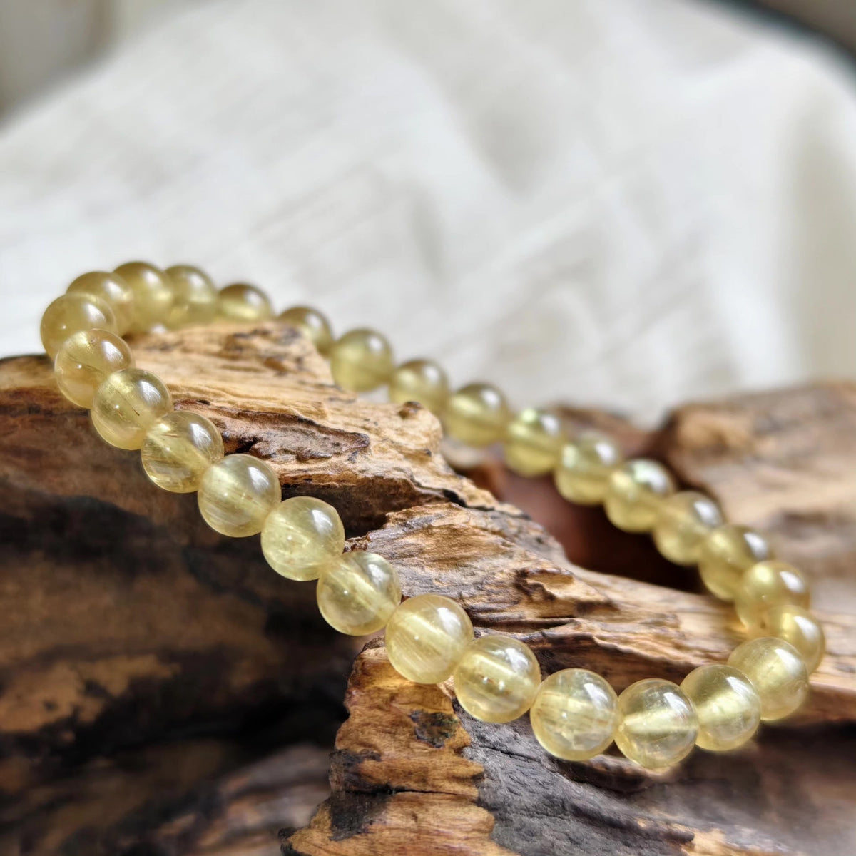 Natural Yellow Spodumene Beaded Bracelet 6.7mm