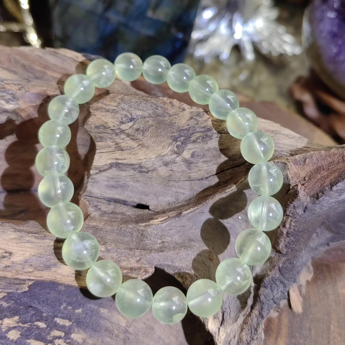 Prehnite Beaded Bracelet Pale Green