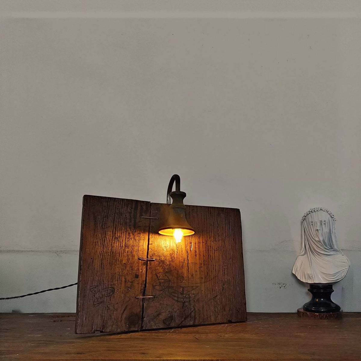 Reclaimed Wood Table Lamp Brass Shade
