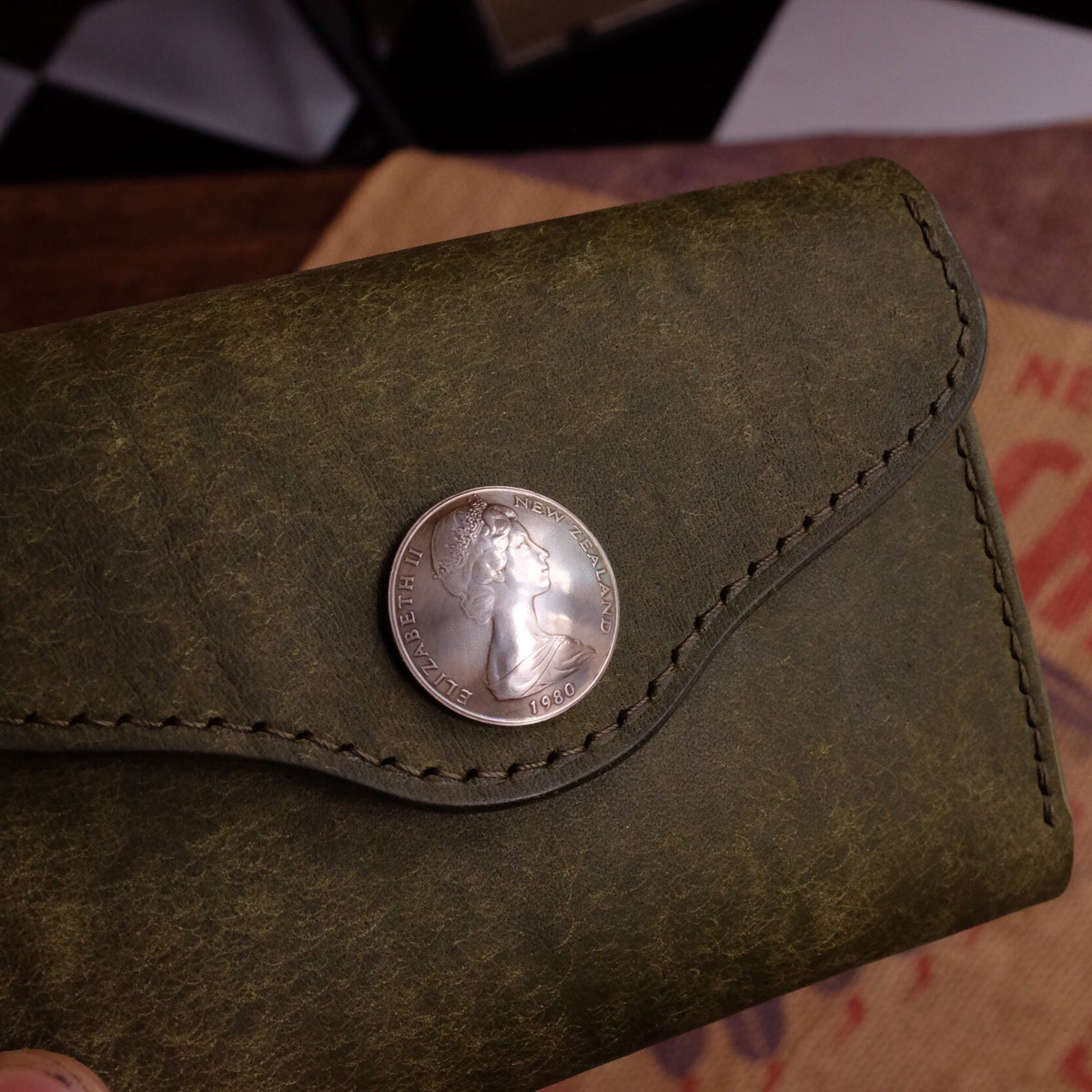 Handmade Leather Bi-Fold Wallet Olive Green