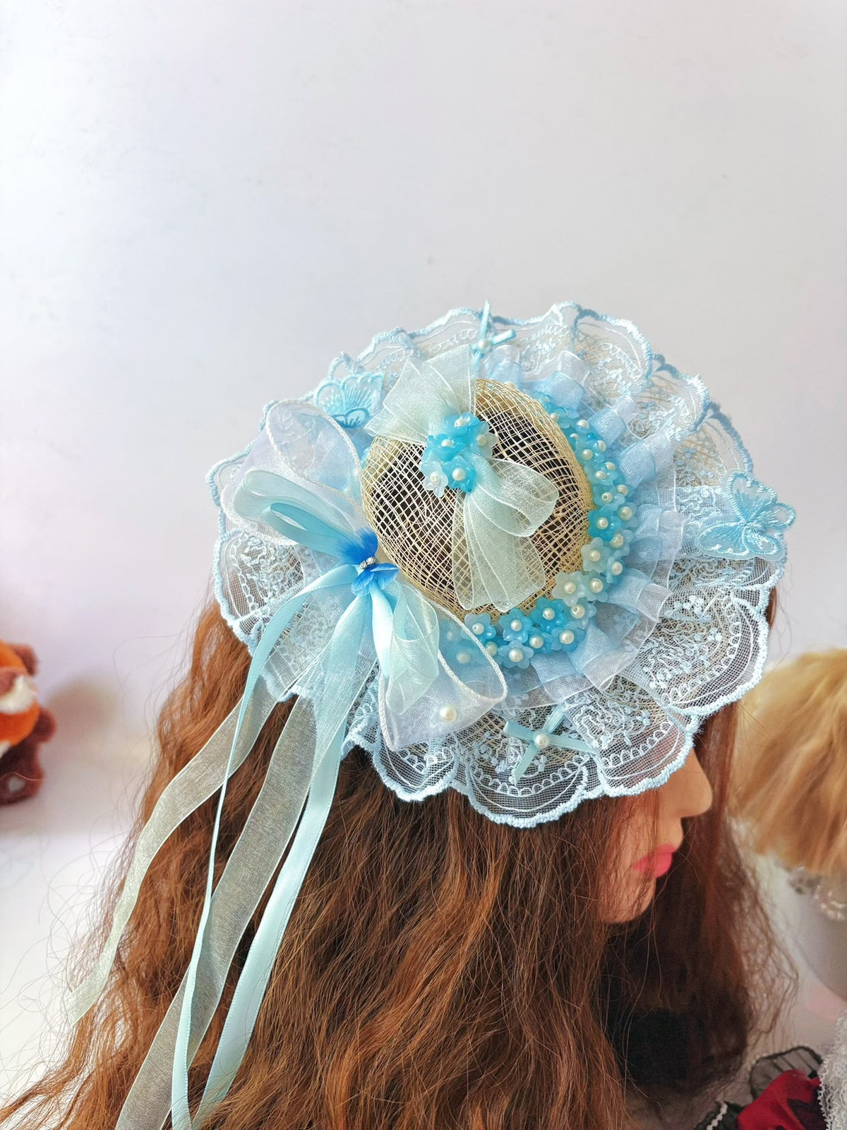 Blauwe Lolita Stroen Kant Fascinator Hoed