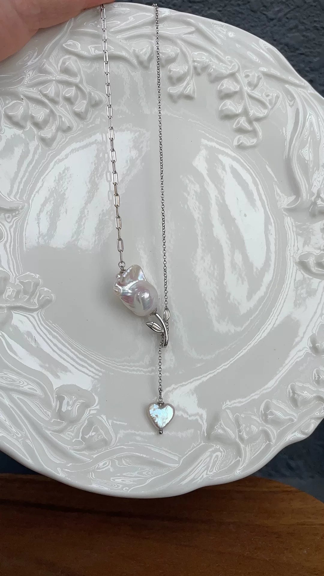 Baroque Pearl Heart Necklace 925 Silver