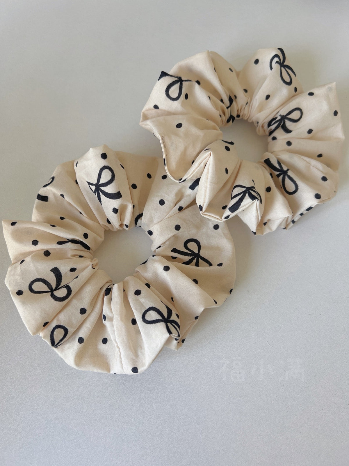 Beige Polka Dot Bow Print Hair Scrunchie