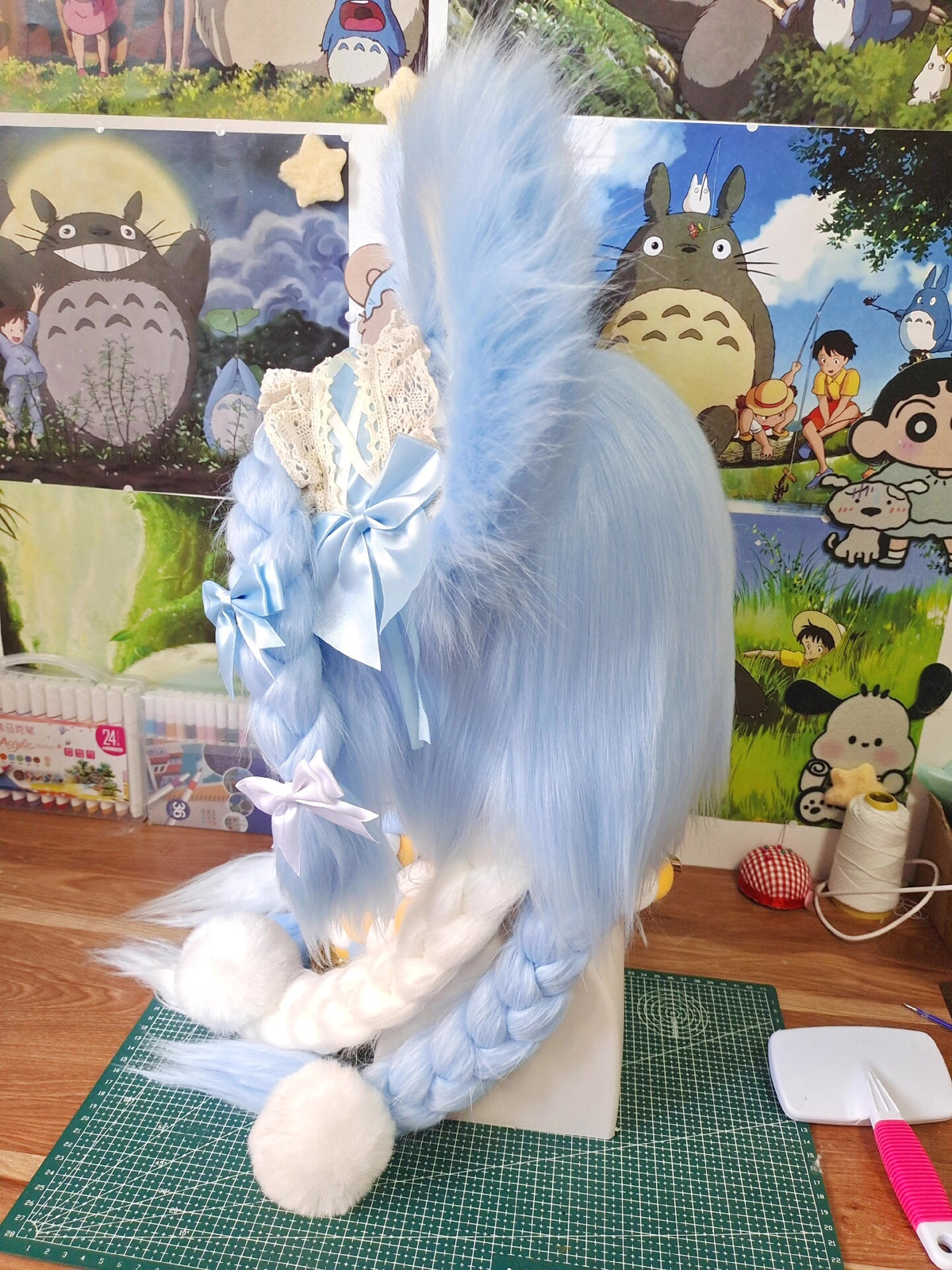 Kigurumi Bear Head with Blue Braids