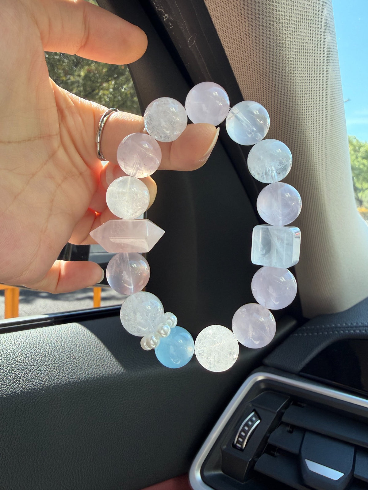 Rose Quartz Crystal Beaded Bracelet 16cm