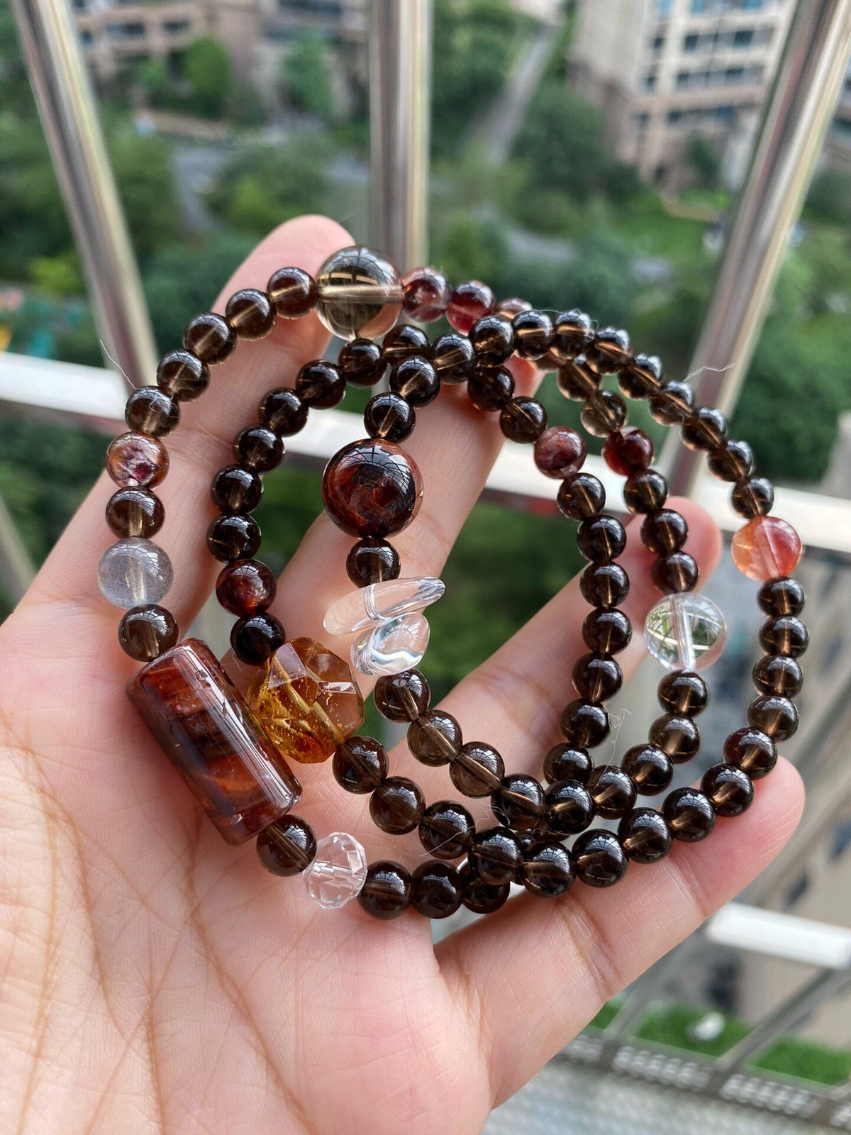 Smoky Quartz Multi-Strand Bracelet with Accent Beads