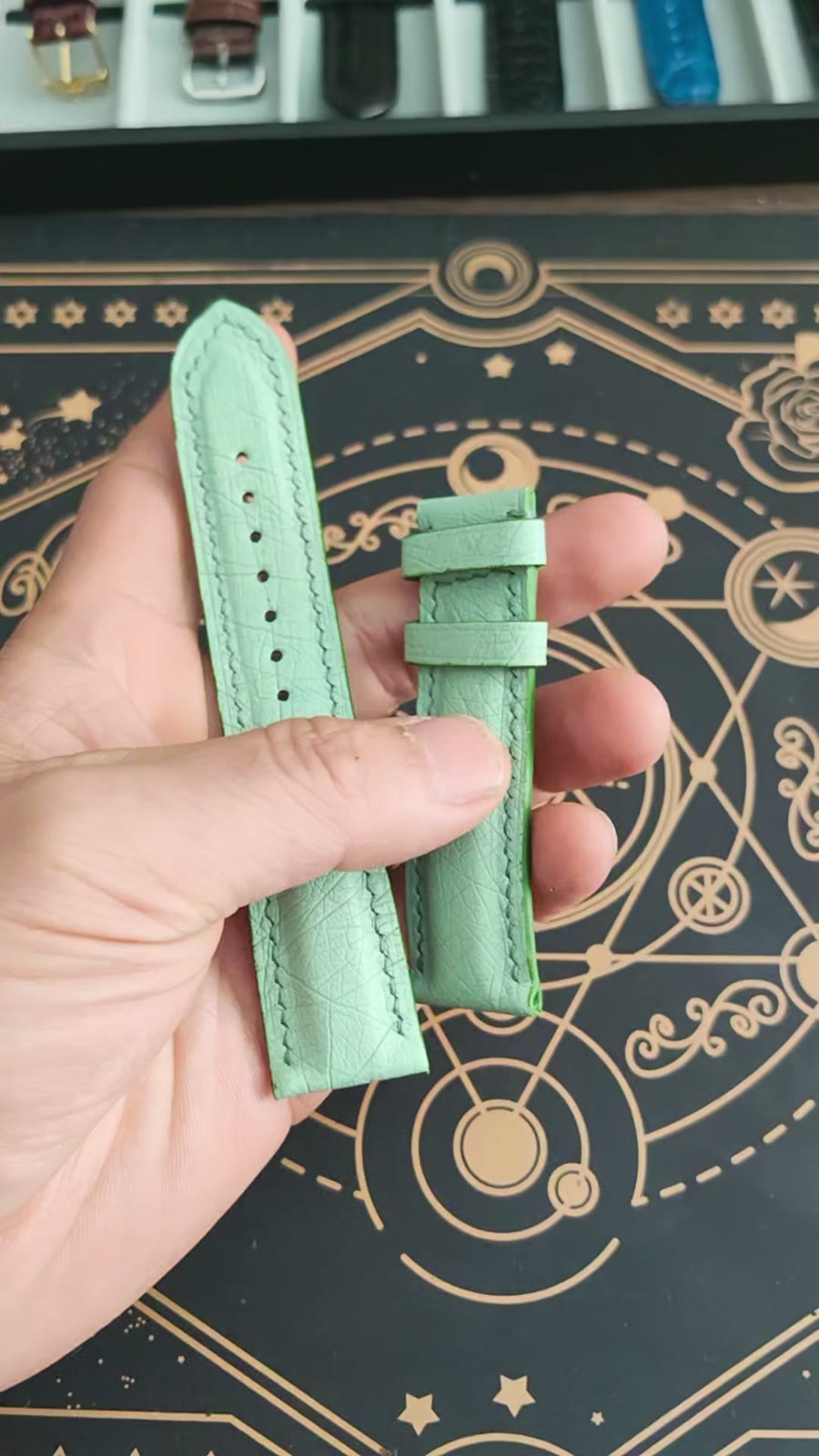 Handmade Ostrich Leather Watch Strap Apple Green