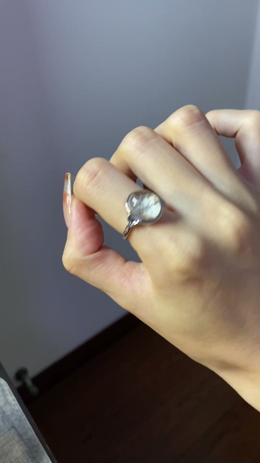Natural White Phantom Quartz Ring