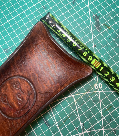 Hand-Carved Full-Grain Leather Pillow Tray with Embossed Center Motif