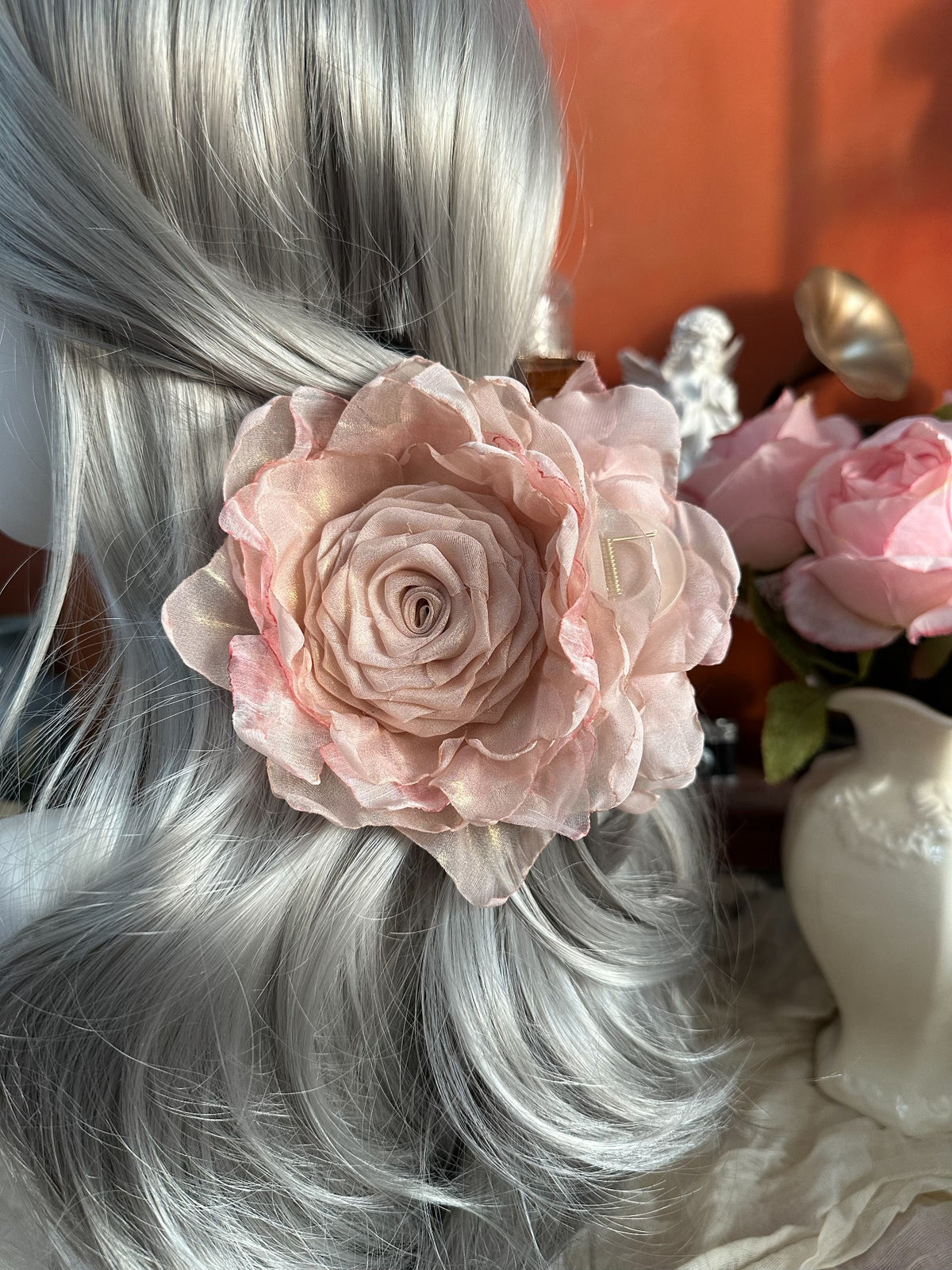 Handmade Fabric Rose Claw Clip Iridescent