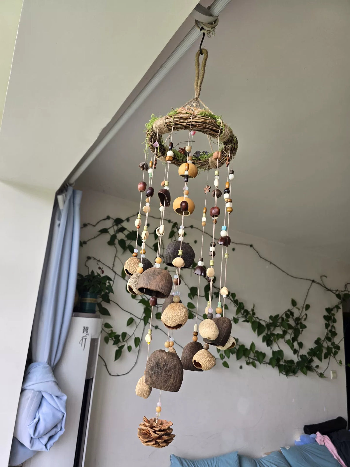 Large Fruit Shell Wind Chime Jute Wreath