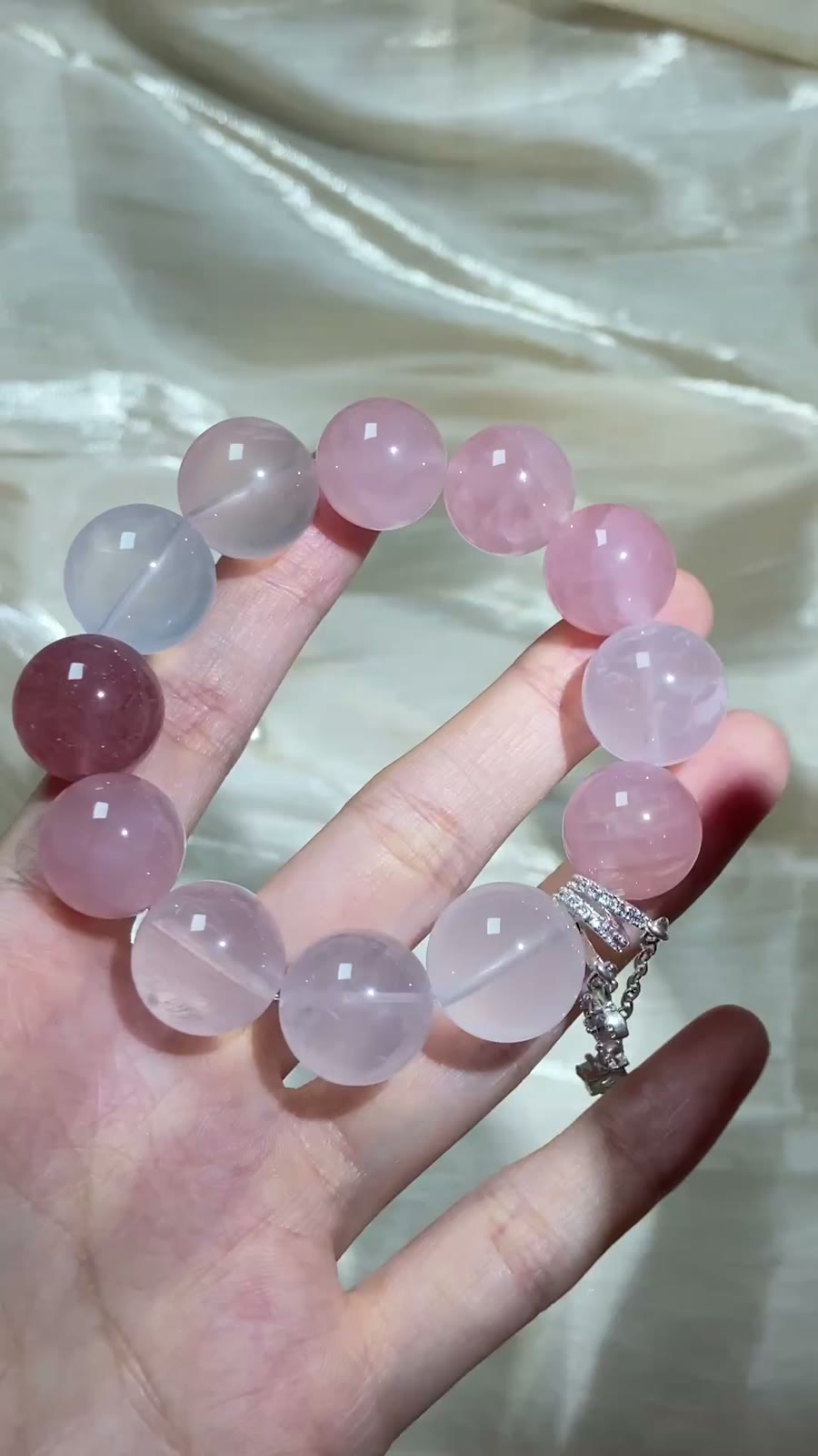 Pink Crystal Strawberry Quartz Beaded Bracelet