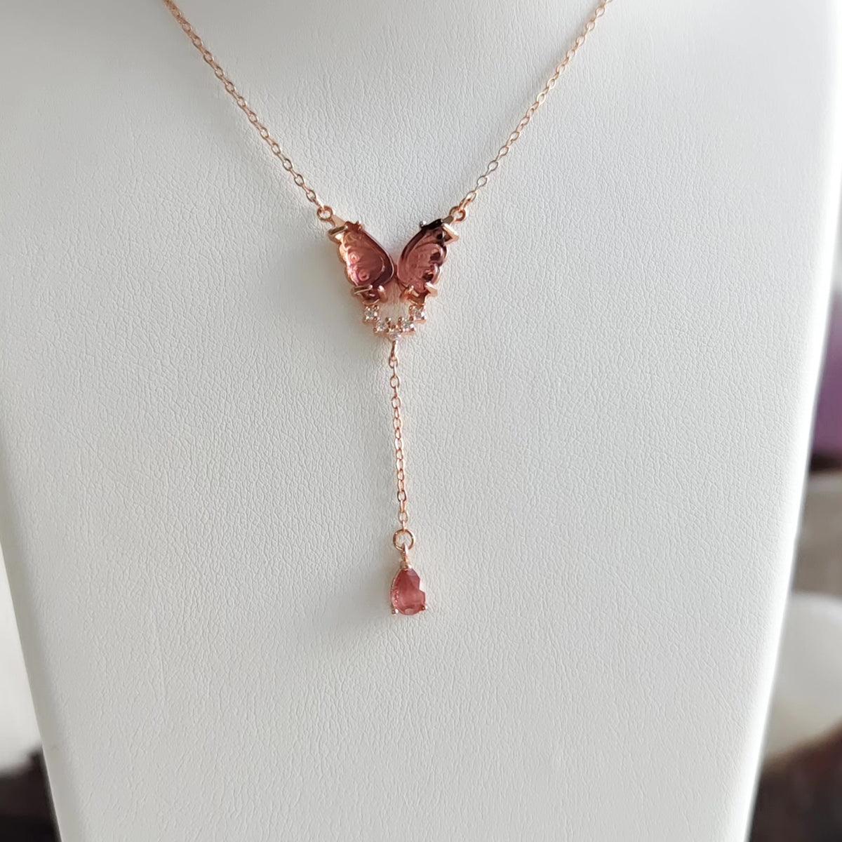 Ciondolo Farfalla Turmalina Anguria Oro Rosa Argento