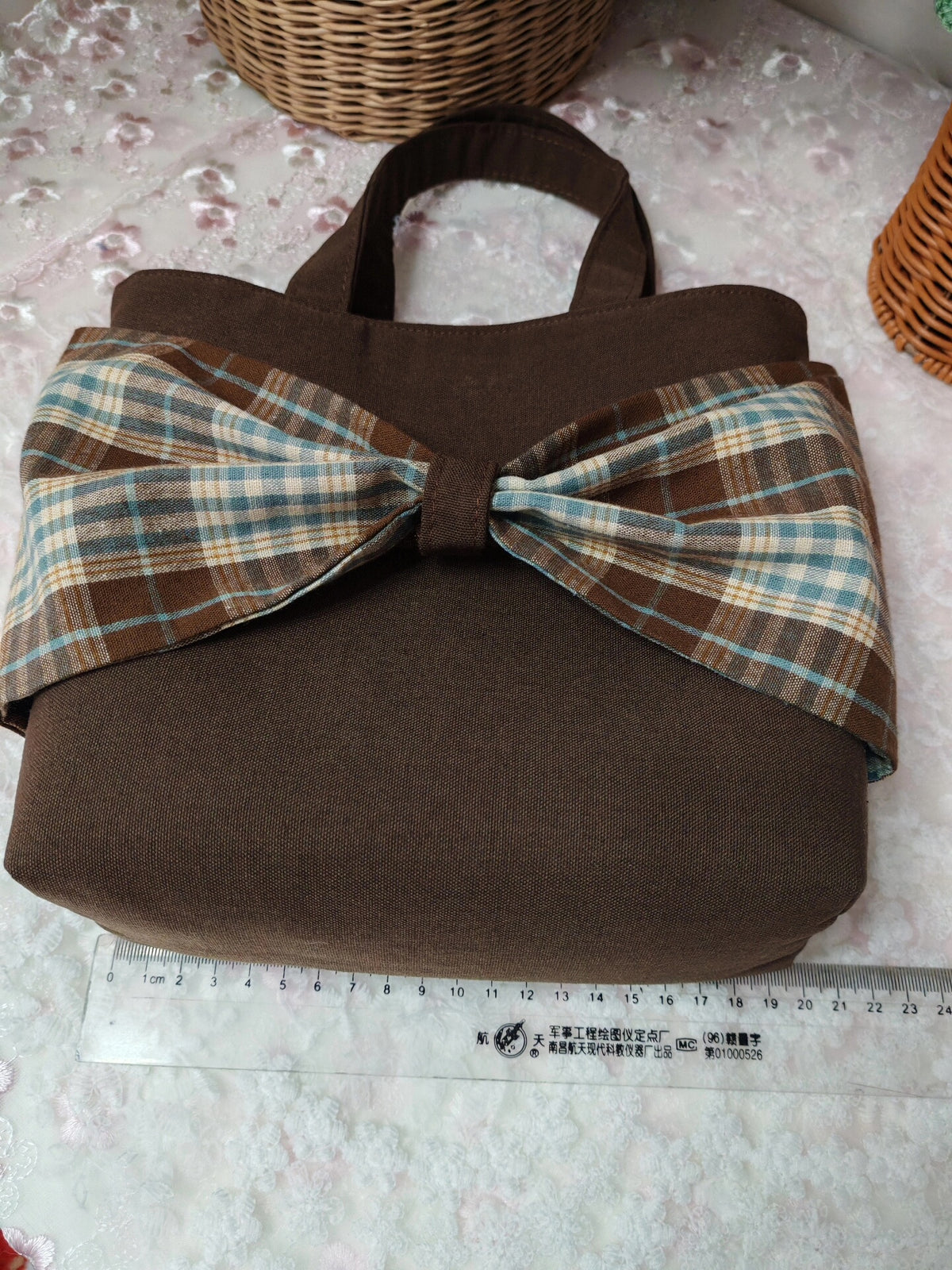 Handmade Bow Plaid Fabric Handbag