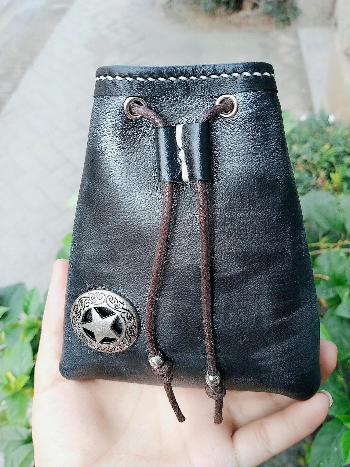 Handmade Leather Drawstring Pouch