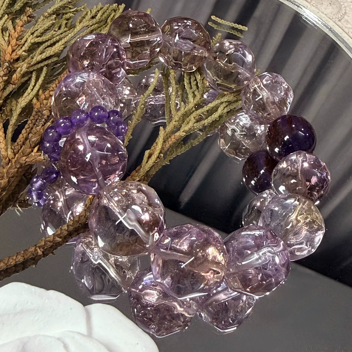 Natural Ametrine Amethyst Phantom Quartz Beaded Bracelet