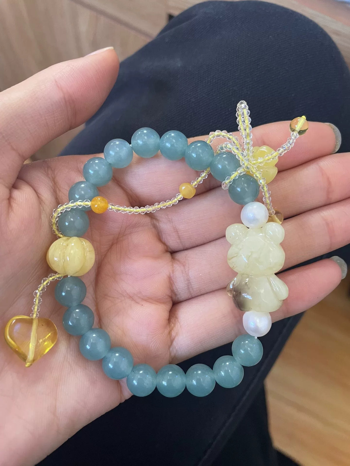 Beeswax Bear Blue Chalcedony Beaded Bracelet