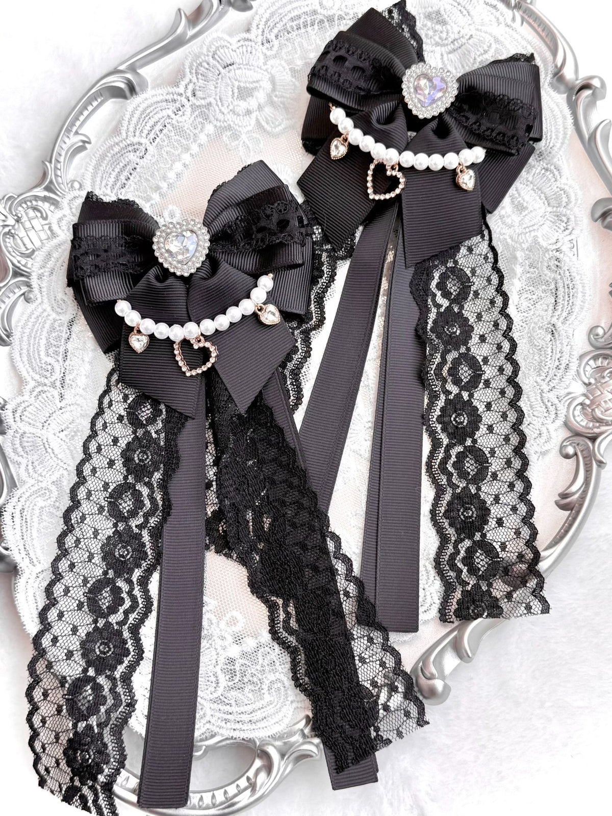 Japanese Lace Bow Side Hair Clips