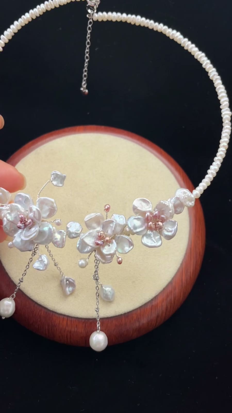 Natural Pearl Choker with Floral Centerpiece