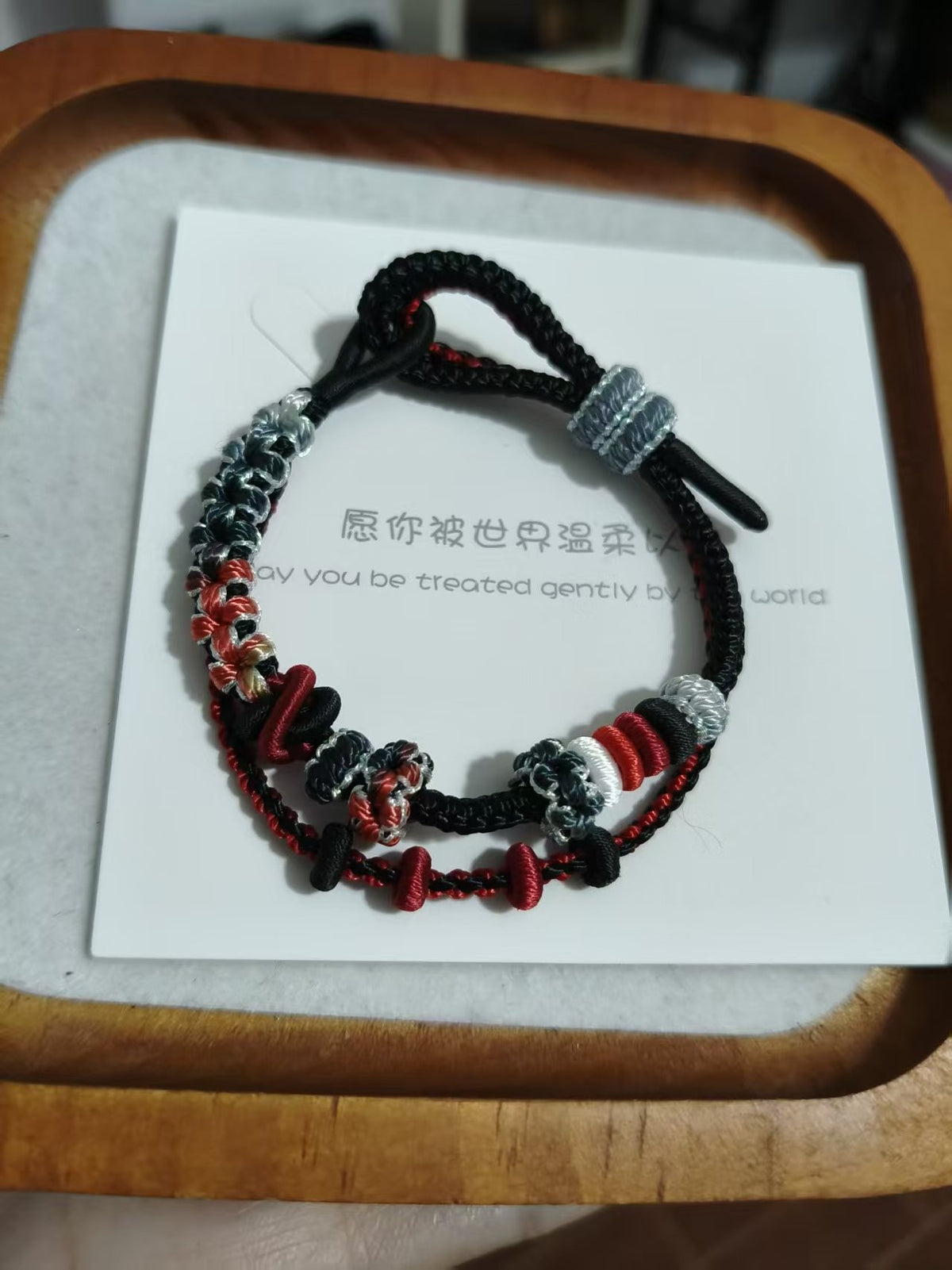 Handwoven Black Red Double Layer Bracelet