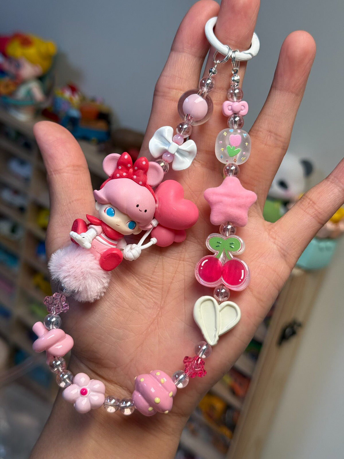 Pink Character Beaded Phone Charm Keychain