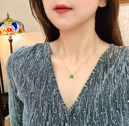 18K Gold Jadeite Mountain Pendant Necklace, 9x5.3mm