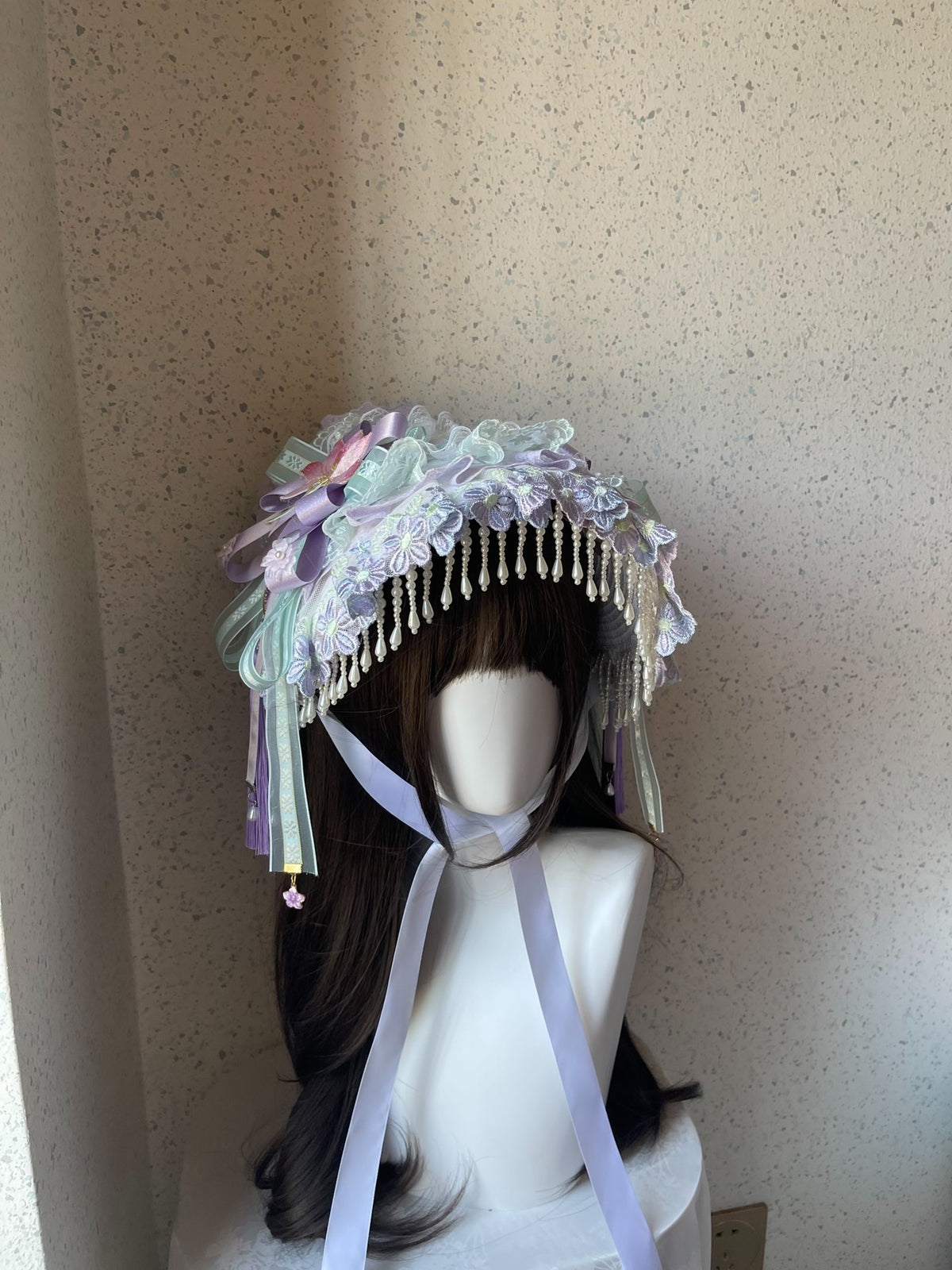 Lolita Lace Bonnet Hat Purple Green