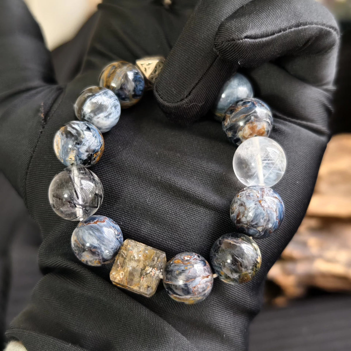 Pietersite- und Mix-Quarz Perlenarmband