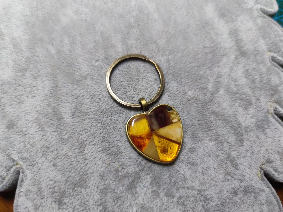 Amber Beeswax Mosaic Heart Keychain