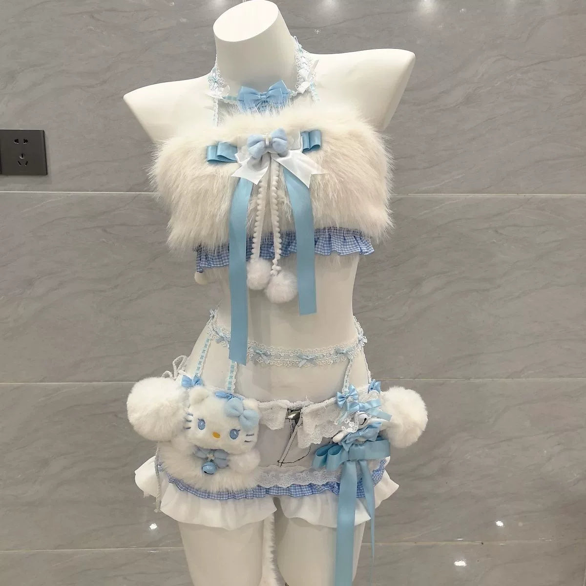 White Faux Fur Halter Two Piece Set