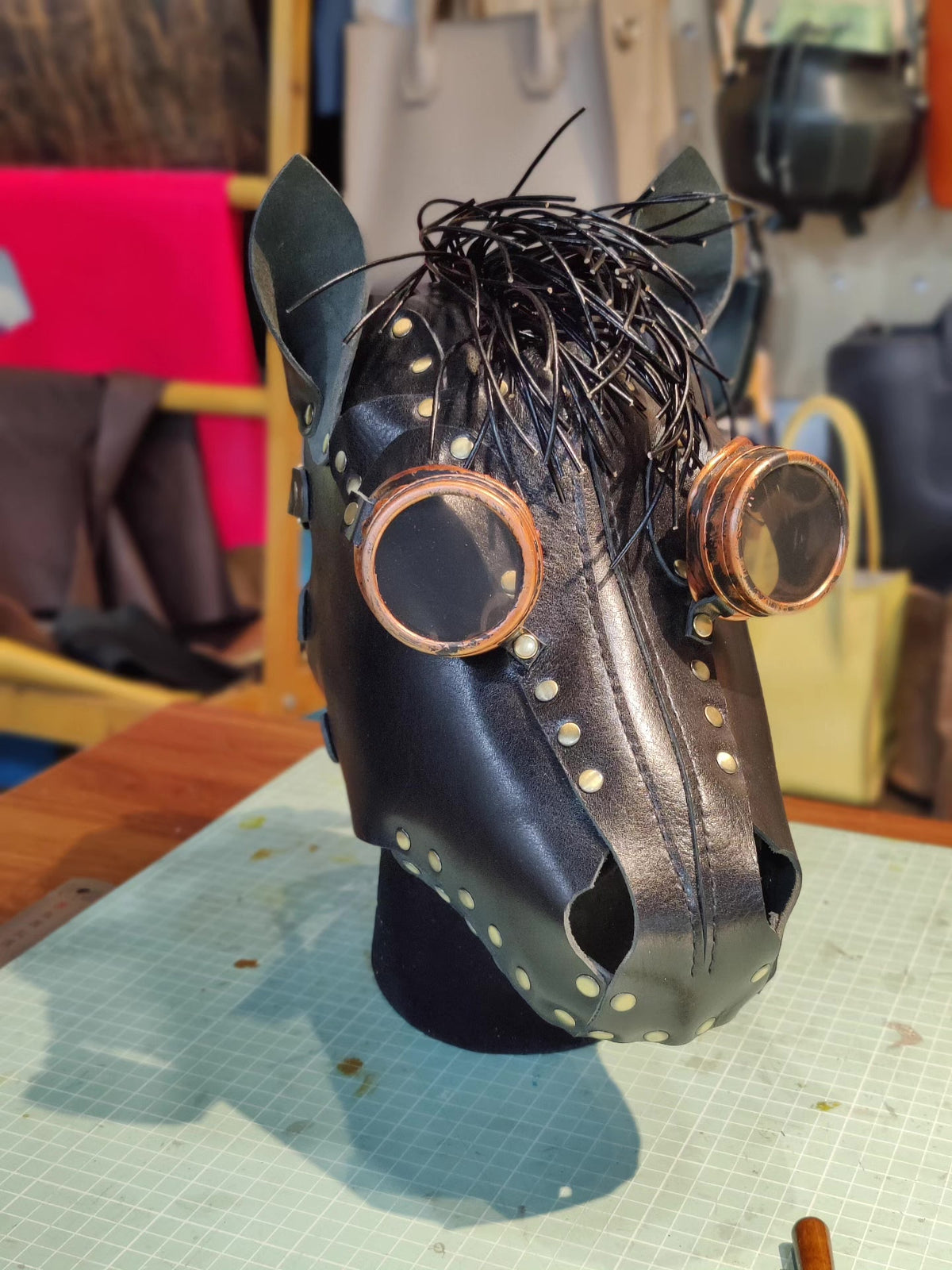 Custom Black Horse Steampunk Leather Mask
