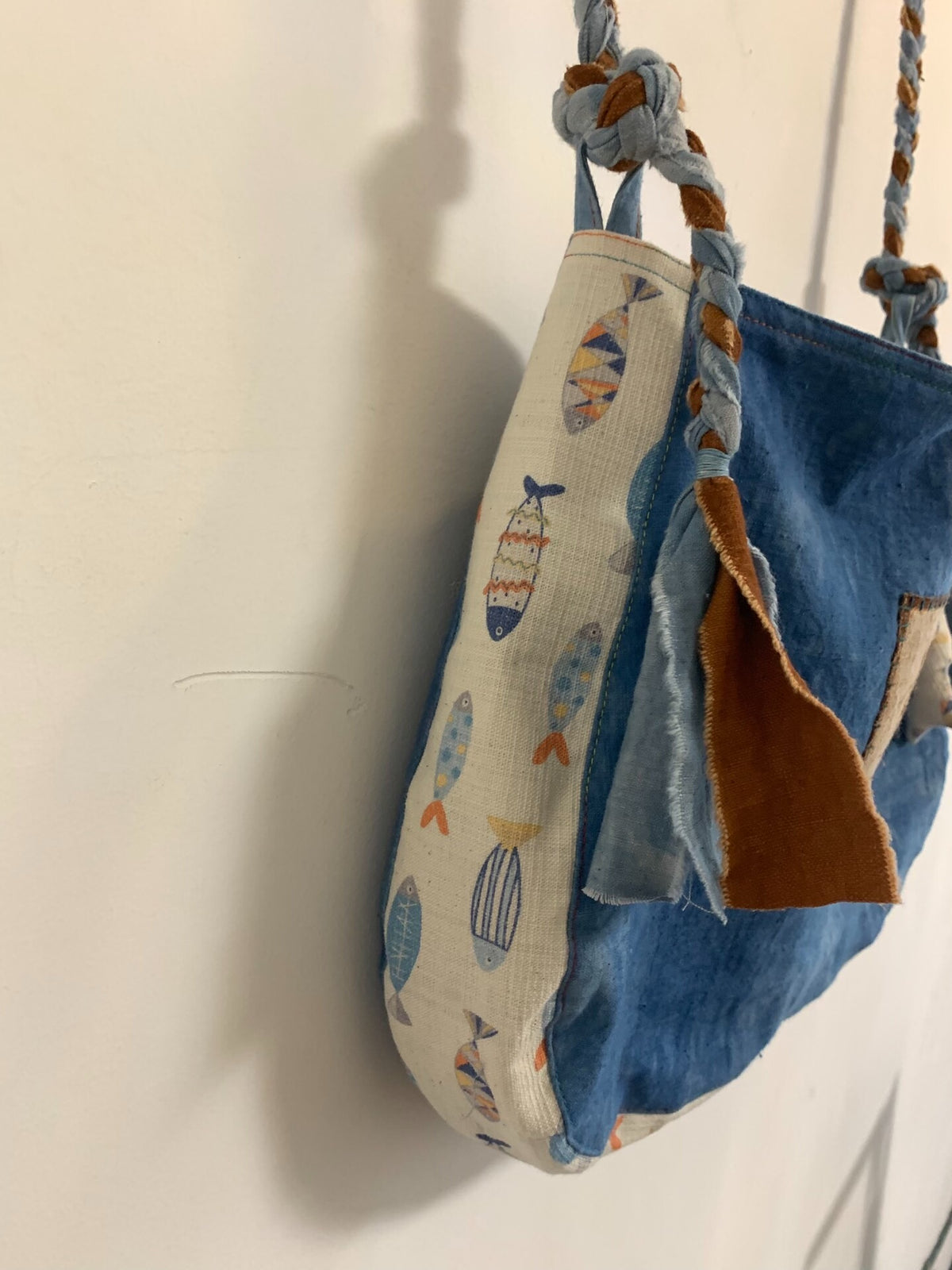 Indigo Cat Applique Handwoven Crossbody Bag