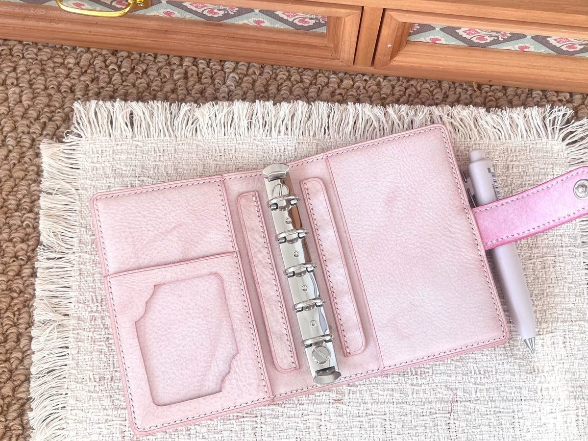 A8 Pink Leather Ring Binder Planner Cover