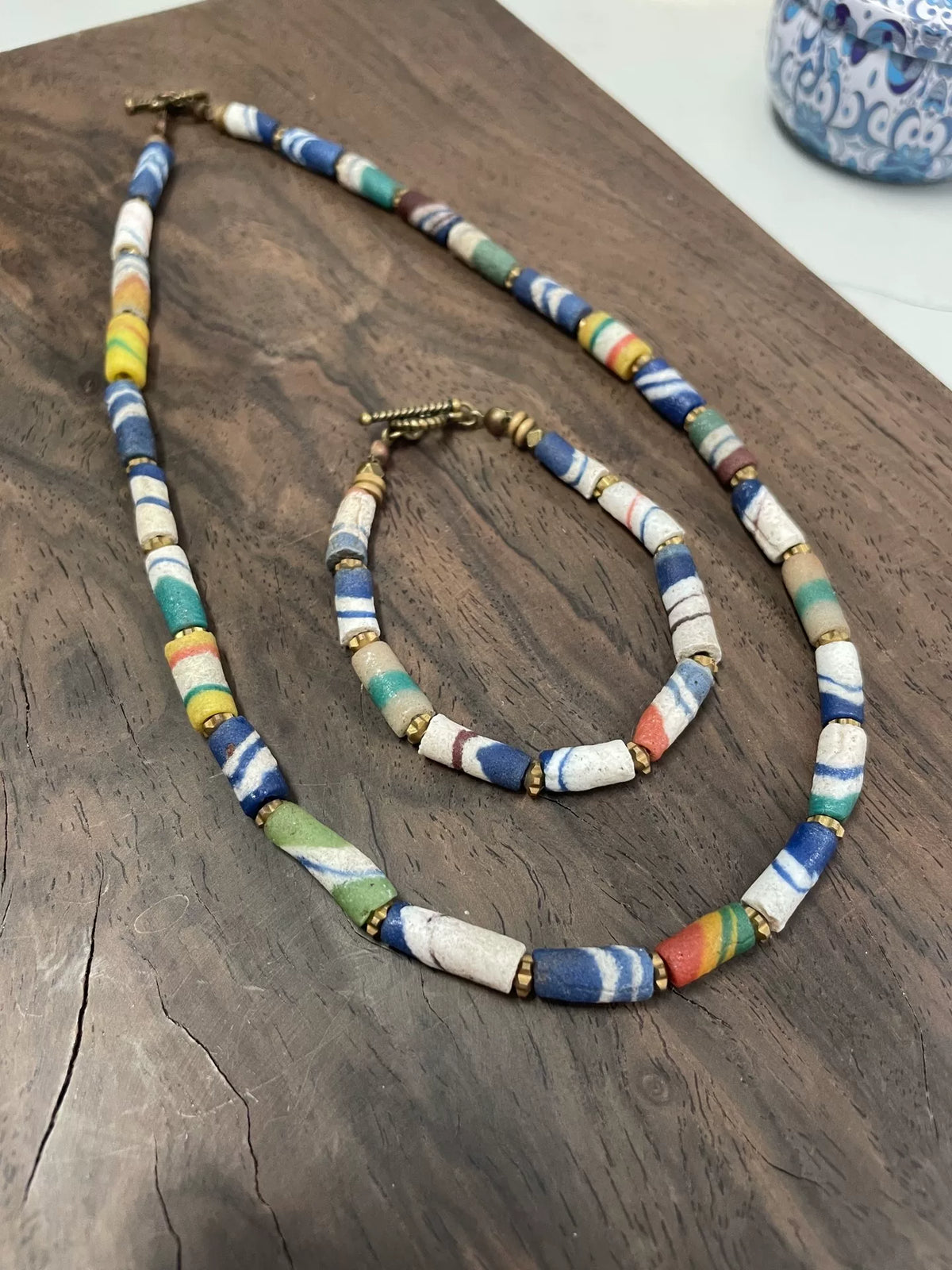 Antieke Afrikaanse Handelskraal Ketting en Armbandset