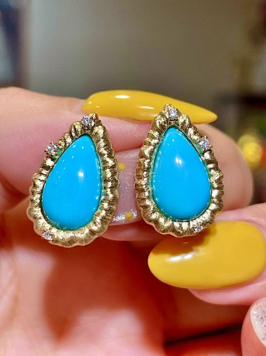 18K Gold Sleeping Beauty Turquoise Stud Earrings 5.01ct