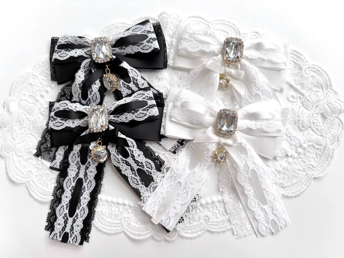 Grampos de Cabelo com Renda Preta e Branca