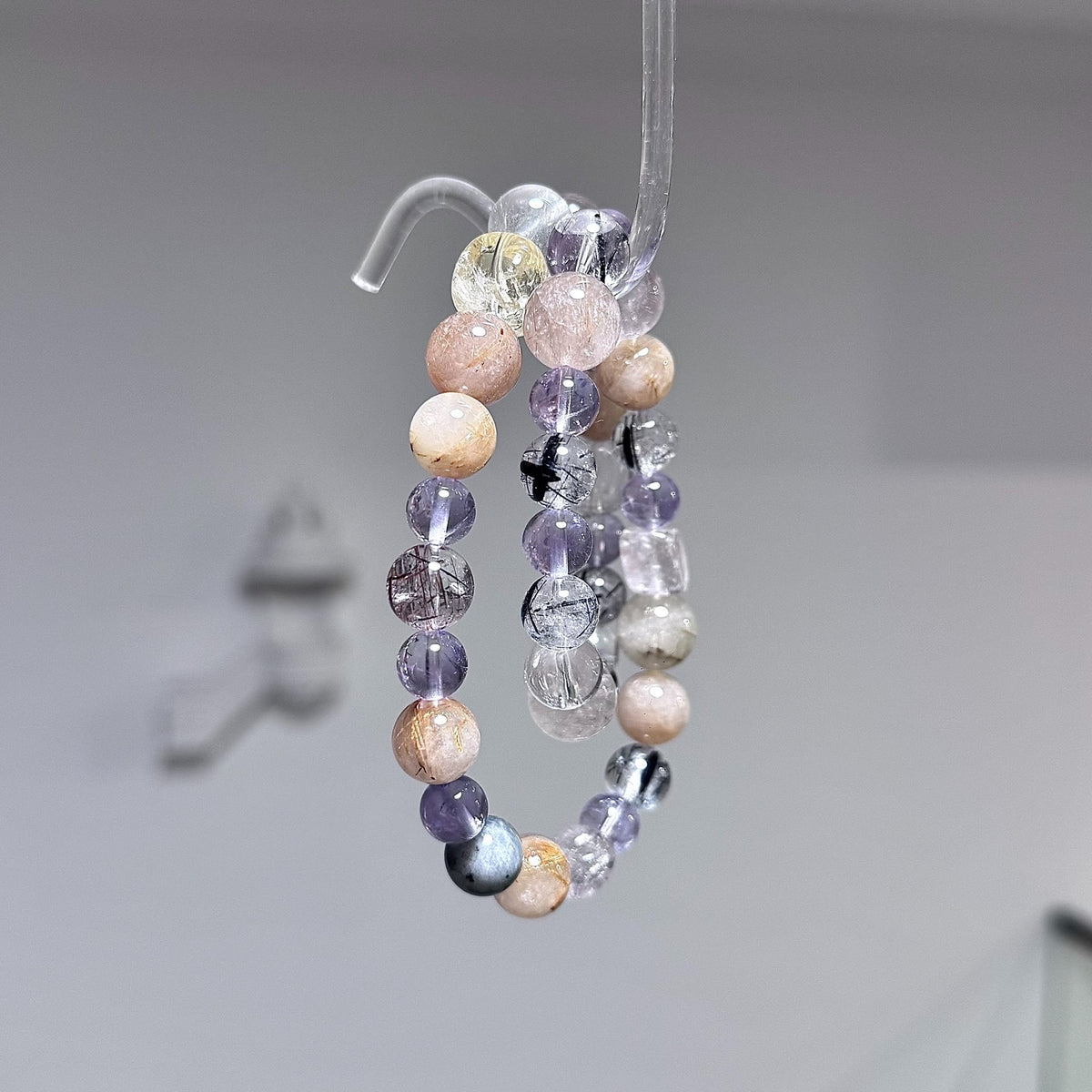 Purple Yellow Rutilated Quartz Crystal Bracelet Set