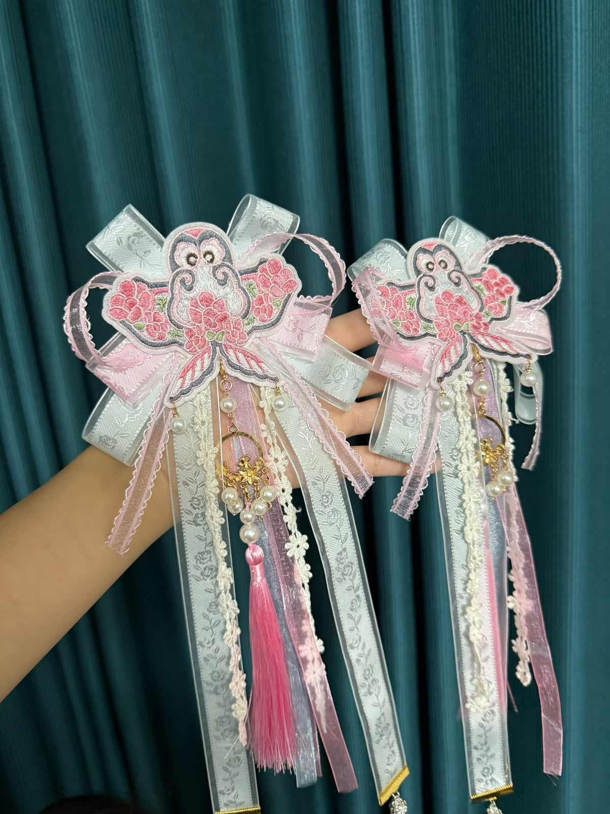 Lolita Embroidered Butterfly Hair Side Clips