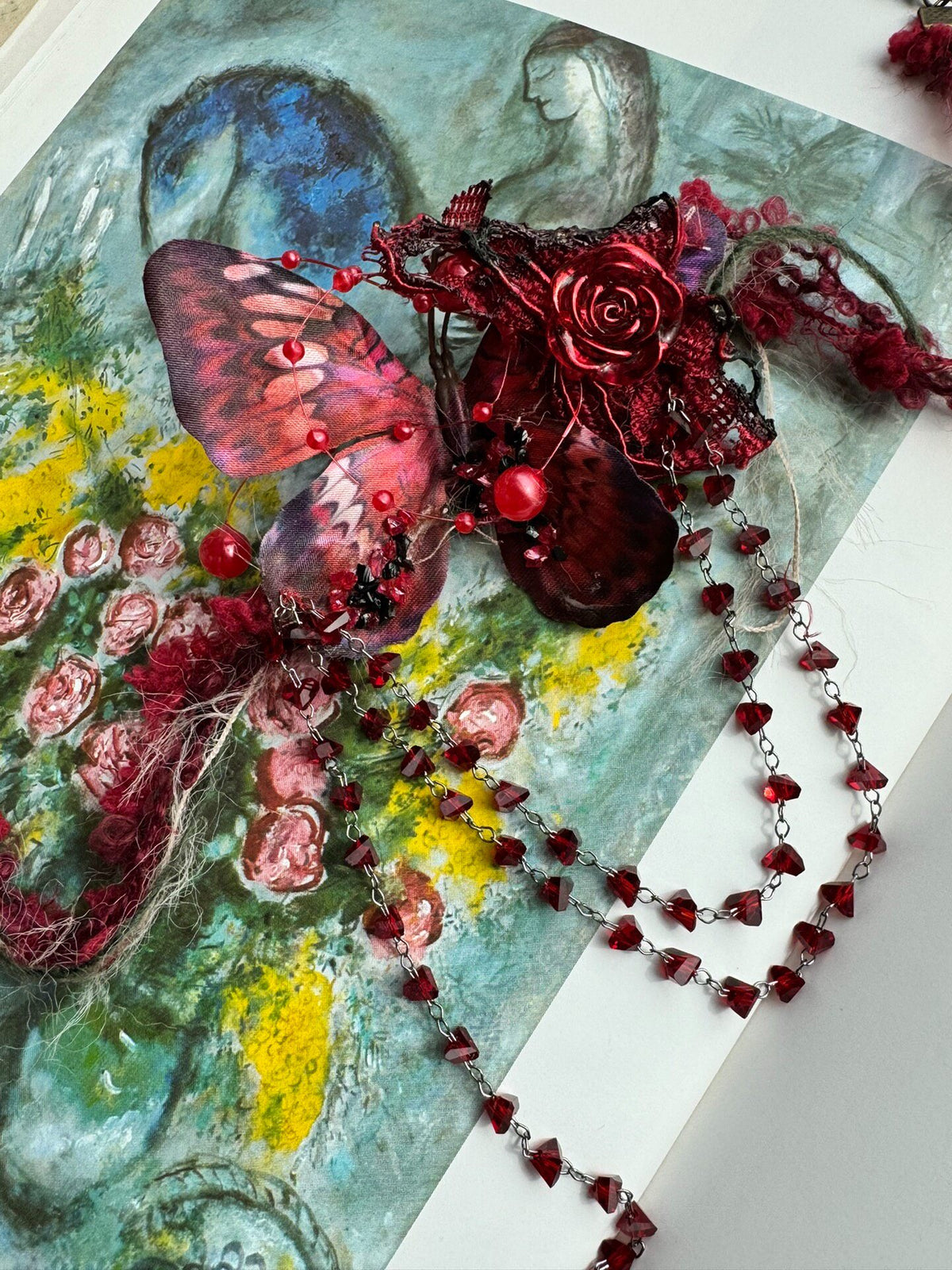 Dark Rose Butterfly Choker Necklace